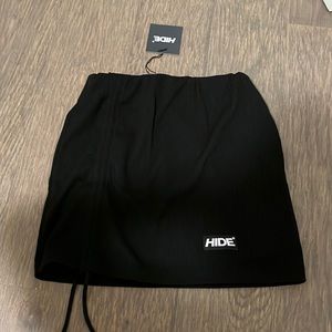 Korea Hide drawstring ribbed mini skirt